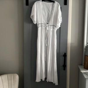 White Short Sleeve Double Tie Swim Coverup